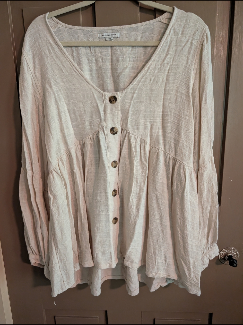 American Eagle Cream Babydoll Button Up Shirt Jacket Tunic - Size Medium